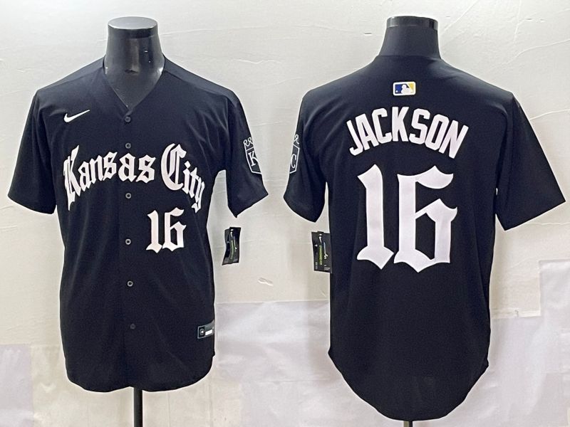 Men 2025 Kansas City Royals #16 Jackson Black Five generations Joint Name Nike MLB Jersey style 11->kansas city royals->MLB Jersey